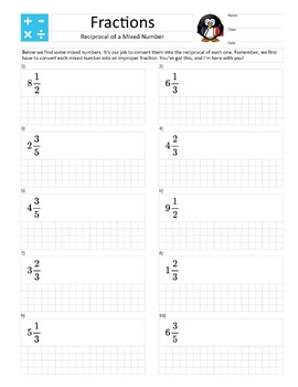 Preview of Letter Size - Fractions – Reciprocal of a Mixed Number – Practice Exercises