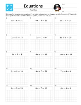 Preview of Letter Size – Solve a Two-Step Equation – Practice Homework