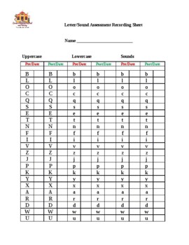 Preview of Letter/Sound Assessment Recording Sheet