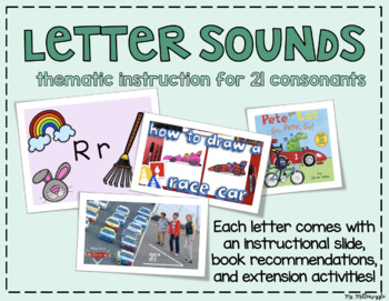 Preview of Letter Sounds Instructional Slides with Themed Activities (Consonants)