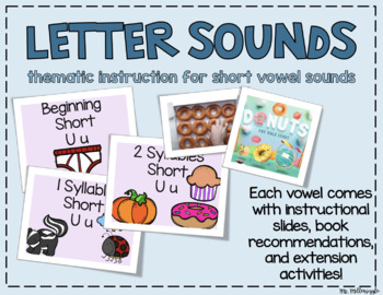 Preview of Letter Sounds Instructional Slides with Themed Activities (Short Vowels)