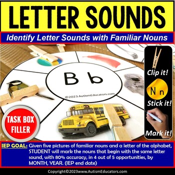 Preview of Letter Sounds | Real Life Picture Nouns Task Box Filler for Autism | Special Ed
