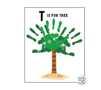 Preview of Letter T Handprint Art Craft Printable Template / Alphabet / T is for Tree