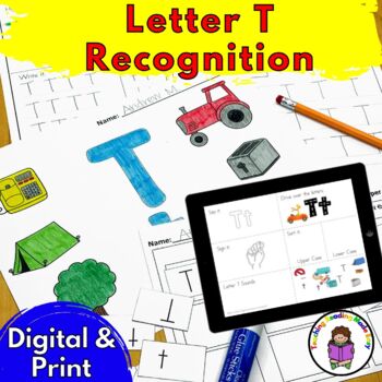 Preview of Letter T Worksheets for Letter Sound Recognition | Print and Digital Bundle