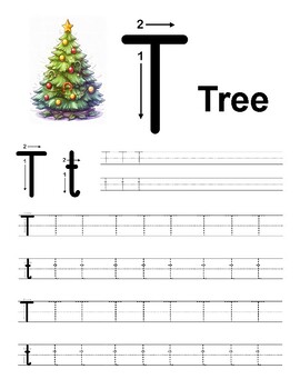 Preview of Letter T handwriting with Christmas Tree