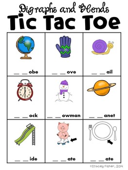 Letter Tic Tac Toe-Beginning, Middle, & Ending Sounds, Blends, Digraphs