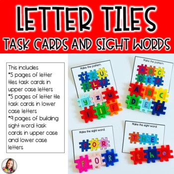 Preview of Letter Tile Task Cards and Sight Words-Back to School