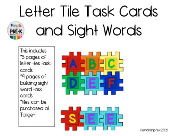 Preview of Capital Letter Tile and Sight Word Task Cards-Back to School