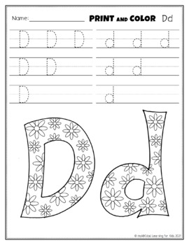 Letter Tracing and Coloring D Worksheets by myABCdad Learning for Kids