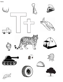 Preview of Letter Tt Coloring and Identification Worksheet
