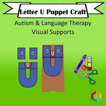Preview of Letter U Alphabet Puppet Craft & Speech Therapy Lesson Plans w/ Visual Support