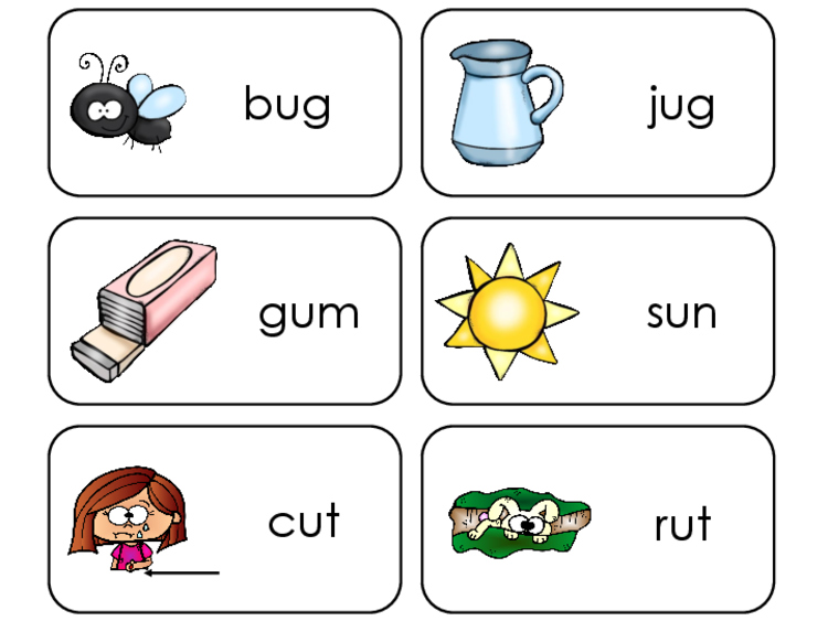 letter u cvc picture and word printable flashcards