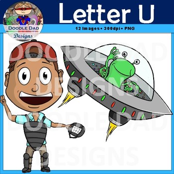 Letter U Clip (Up, Umbrella, UFO, Umpire, Unicycle)