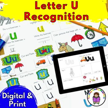 Preview of Letter U Worksheets for Letter Sound Recognition | Print and Digital Bundle