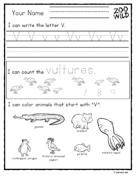 letter v w x y z practice page zoo morning work homeschool