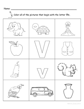 Letter Vv Words Coloring Worksheet by Nola Educator | TPT