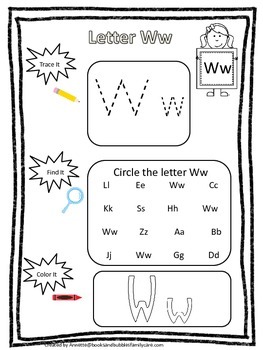 letter w trace it find it color it preschool printable worksheet daycare