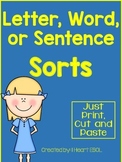 Letter, Word, or Sentence Sorts Cut and Paste