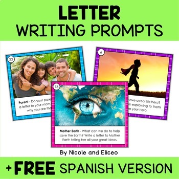 Preview of Letter Writing Prompt Task Cards + FREE Spanish