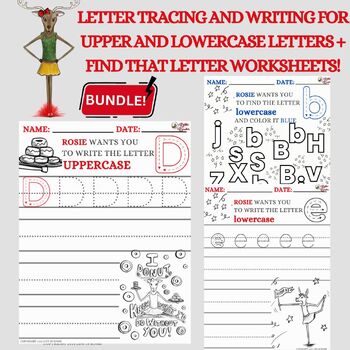 Preview of Letter Writing, Tracing, + Find That Letter Upper/Lowercase Bundle