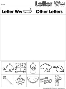 Letter Ww Beginning Sound Sort/Phonemic Awareness *FREE* by Lunch Box