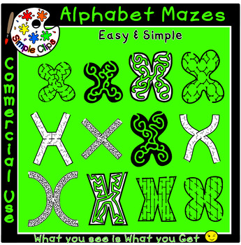 Preview of Letter X Alphabet Mazes - Simple / Easy -  Commercial Use {Simple Clips}