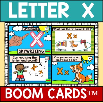 Preview of Letter X Alphabet Name and Beginning Sound BOOM CARDS™ Errorless Movement