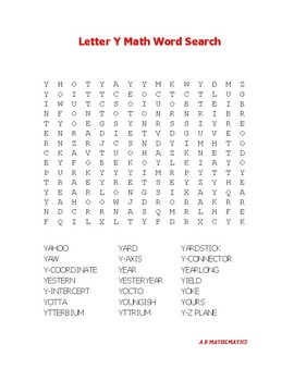 Preview of Letter Y Math Word Search