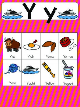 Letter Y Vocabulary Cards by The Tutu Teacher | Teachers Pay Teachers