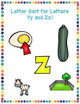 letter y and z sort by the kindergarten kraze teachers pay teachers