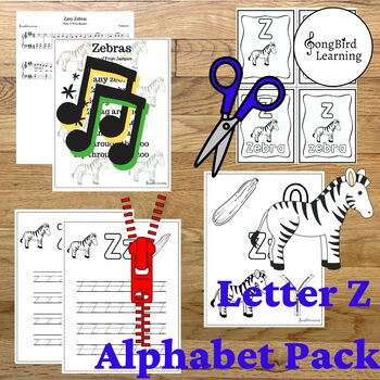 Preview of Letter Z Alphabet Pack  | Zebras Circle Time Song | Coloring Sheet | Handwriting