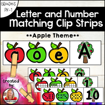 Preview of Letter and Number Matching Clip Strips, Apple Theme