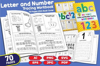 Preview of Letter and Number Tracing Workbook for kids 70 coloring pages