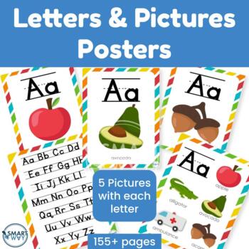 Preview of Letter and Pictures Posters Rainbow Border for Classroom decor