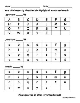 Letter and Sound Recognition Progress Report by I Heart Kindergarten