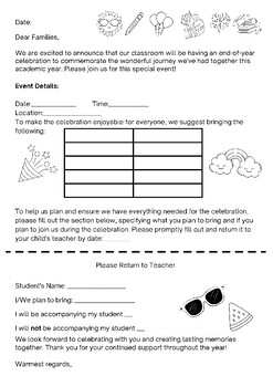 Preview of Letter and sign up for End of Year Celebration Spanish and English