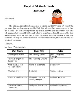 Preview of Letter for Parents to Purchase Required Novels