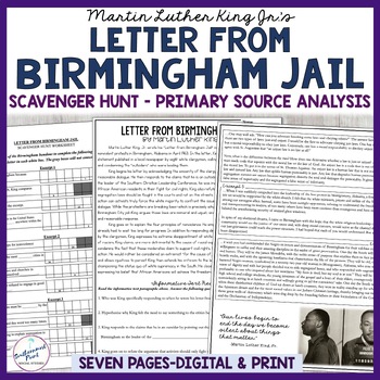 Preview of Letter from Birmingham Jail MLK Worksheet Primary Source Analysis