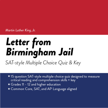 Preview of Letter from Birmingham Jail Test Prep Reading Quiz + Key
