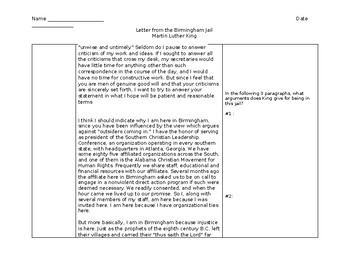 letter from birmingham jail worksheet pdf