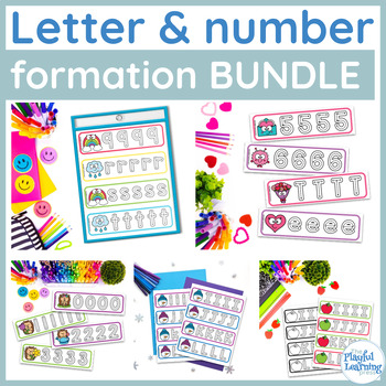 Preview of Letter & number formation THEME BUNDLE for preschool or pre-k tracing practice