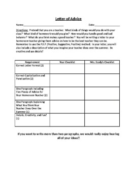 Preview of Letter of Advice Rubric *Editable*
