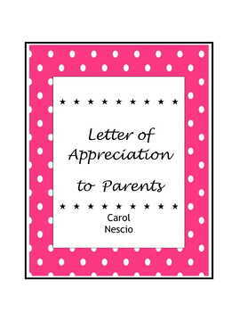 Preview of Letter of Appreciation to Parents