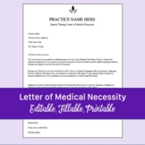 Letter of Medical Necessity for Speech Therapy - Editable 