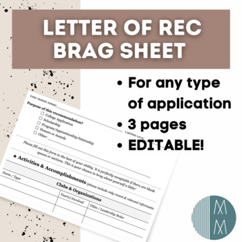 Preview of Letter of Recommendation Request Brag Sheet