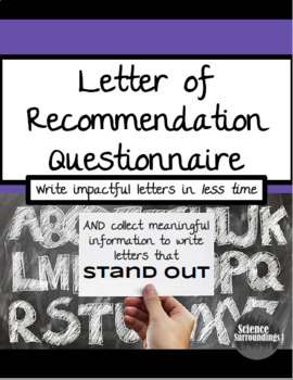 Preview of Letter of Recommendation Student Questionnaire: Editable