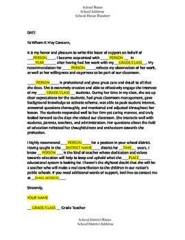 Preview of Letter of Recommendation Template