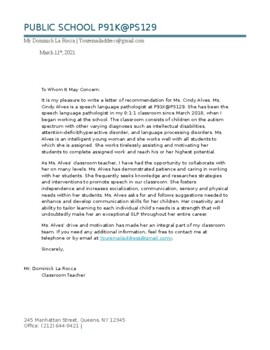 Preview of Letter of Recommendation for Speech Language Pathologists
