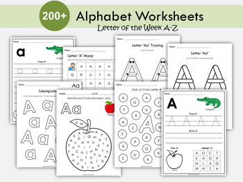 Preview of Alphabet Tracing & Writing Worksheets, Preschool Letters A to Z Packet, T-313