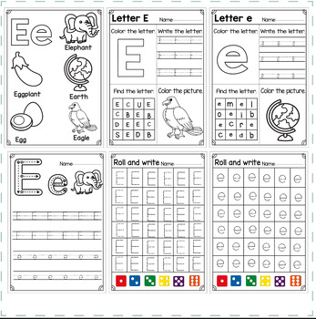 Letter of the week: LETTER E-NO PREP WORKSHEETS- LETTER E Alphabet Lore  theme